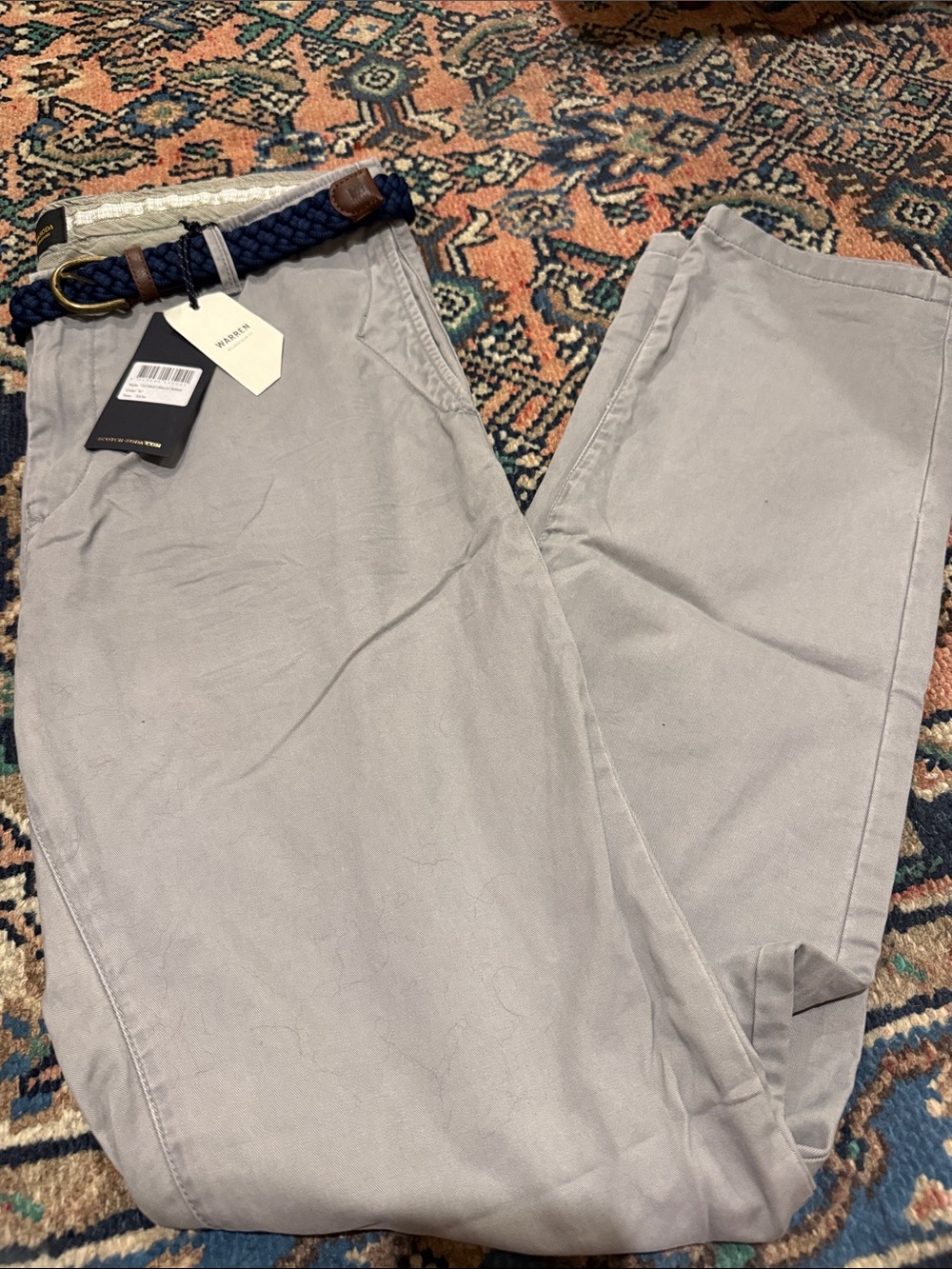 NWT Scotch & Soda Light Gray Men's Chinos with Navy Belt